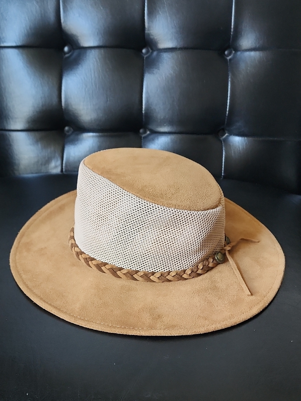 Henschel Hat Company Brown Tan Suede Wrangler Packable Hat with Breathable Mesh